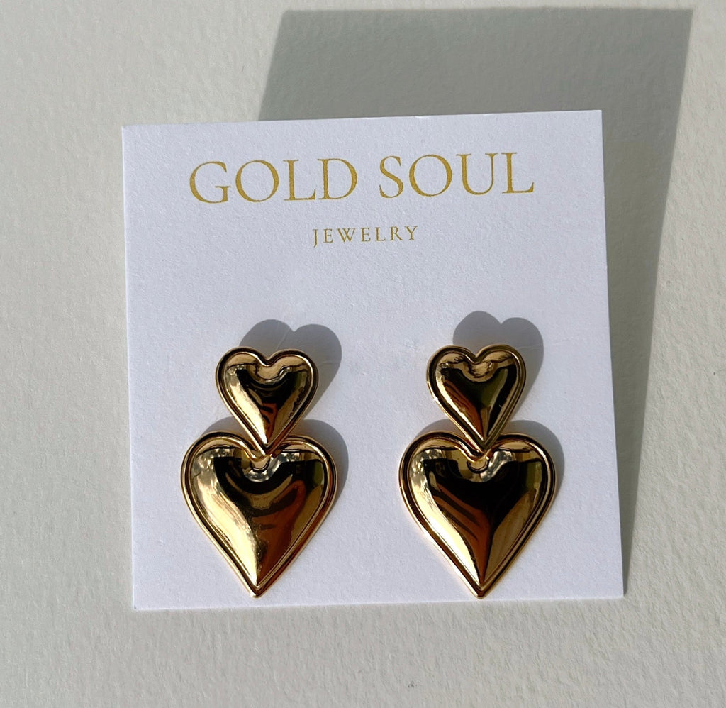 Double heart gold earrings